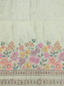 Pale Gold Viscose shimmer Tissue Fabric With Multi thread Embroidery