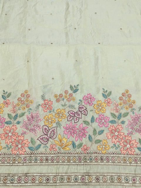 Pale Gold Viscose shimmer Tissue Fabric With Multi thread Embroidery