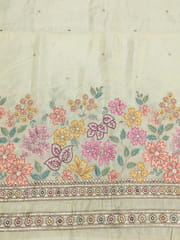 Pale Gold Viscose shimmer Tissue Fabric With Multi thread Embroidery