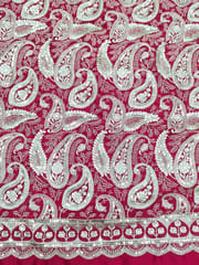 Crimson Red Satin Fabric With Zari Work Embroidery