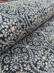 Bottle Green Chanderi Embroidered Fabric