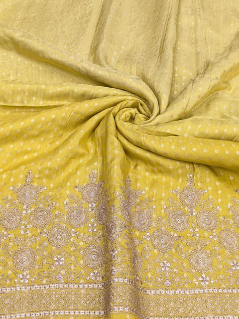 Yellow Jacquard Fabric With Zari Work Embroidery
