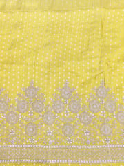 Yellow Jacquard Fabric With Zari Work Embroidery