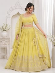 Yellow Jacquard Fabric With Zari Work Embroidery