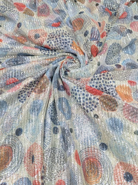 Off-White Multi Colour Digital Printed Fabric