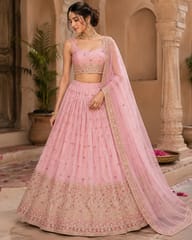 Blush Pink Fabric With Zari and Embroidery Work