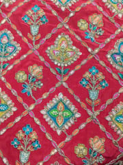 Red Crepe Position Printed Fabric
