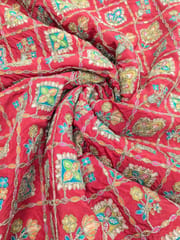Red Crepe Position Printed Fabric