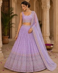 Lavender Fabric With Zari and Embroidery Work