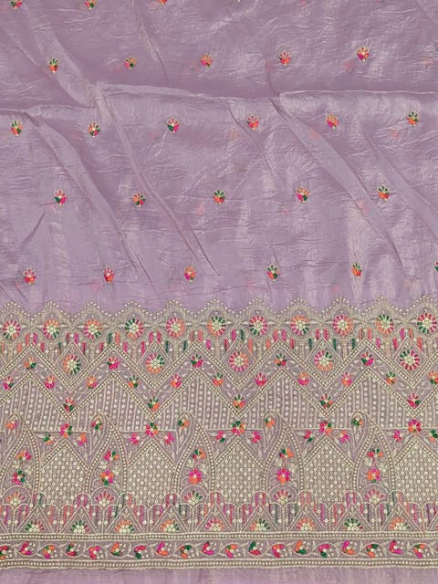 Lavender Fabric With Zari and Embroidery Work