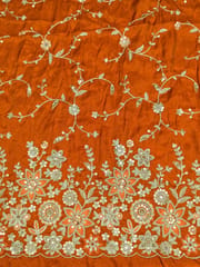 Orange Poly Shimmer Fabric With Sequins and Embroidery work
