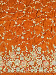 Orange Poly Shimmer Fabric With Sequins and Embroidery work