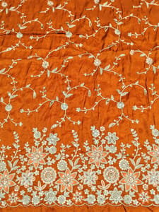 Orange Poly Shimmer Fabric With Sequins and Embroidery work