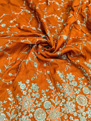 Orange Poly Shimmer Fabric With Sequins and Embroidery work