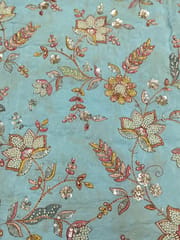 Sky Blue Crepe Fabric With Multi Colour Embroidery and Beads Work