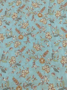 Sky Blue Crepe Fabric With Multi Colour Embroidery and Beads Work