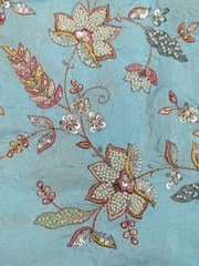 Sky Blue Crepe Fabric With Multi Colour Embroidery and Beads Work