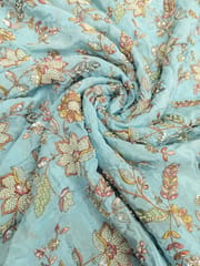 Sky Blue Crepe Fabric With Multi Colour Embroidery and Beads Work