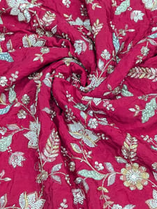 Rani Pink Crepe Fabric With Multi Colour Embroidery and Beads Work