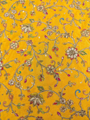 Yellow Colour Crepe Silk Position Printed Fabric