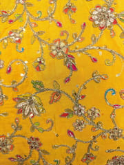 Yellow Colour Crepe Silk Position Printed Fabric