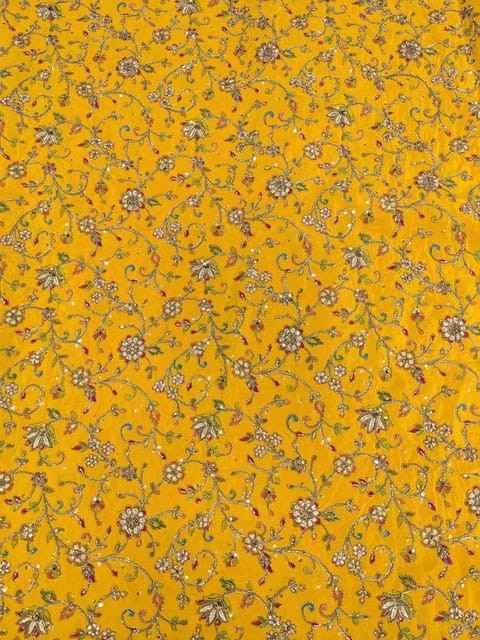 Yellow Colour Crepe Silk Position Printed Fabric