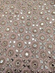 Pink Viscose Tissue Fabric With Mirror & Beads Work