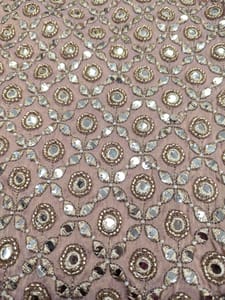 Pink Viscose Tissue Fabric With Mirror & Beads Work
