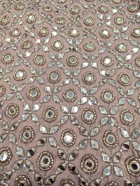Pink Viscose Tissue Fabric With Mirror & Beads Work