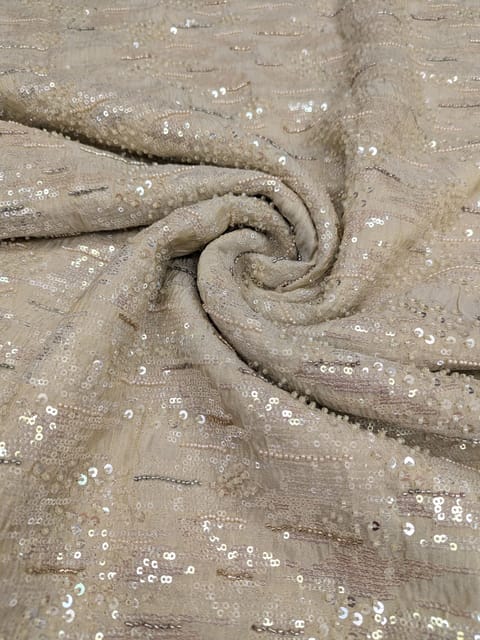 Pale Gold Viscose Shimmer Tissue Fabric With Sequins & Bead Embroidery Work