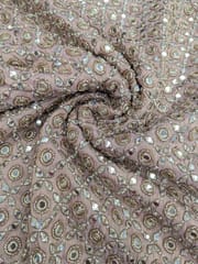Pink Viscose Tissue Fabric With Mirror & Beads Work