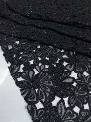 Black Cutwork Lace Fabric With Beads Work