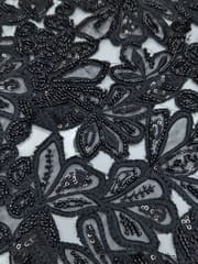 Black Cutwork Lace Fabric With Beads Work
