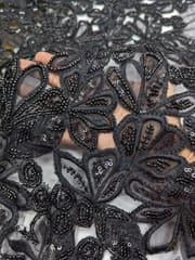 Black Cutwork Lace Fabric With Beads Work