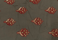 Embroidered Cotton Dark Brown Red Flowers