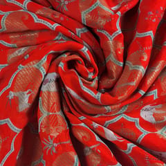 Red Colour Georgette Zari Printed Fabric