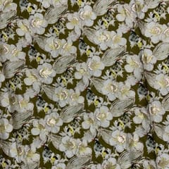 Mehndi Green Colour Floral Satin Tissue Emb Fabric