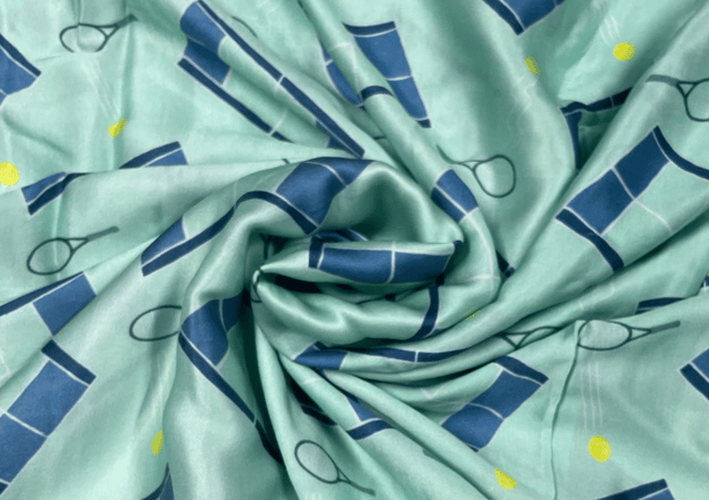 Light Blue Geometric Print Modal Satin Fabric