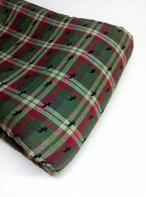 Olive  Checks Plain Weave Yarn Dyed Double Cloth Cotton Fabric