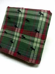 Olive  Checks Plain Weave Yarn Dyed Double Cloth Cotton Fabric