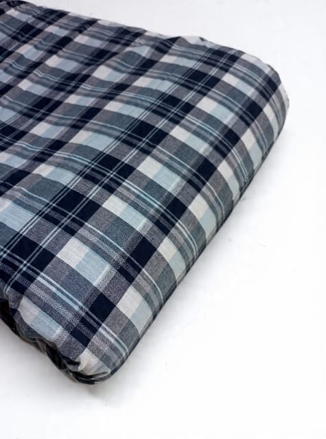 Blue  Checks Plain Weave Yarn Dyed Cotton Fabric
