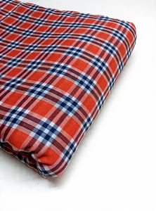 Orange Checks Plain Weave Yarn Dyed Cotton Fabric