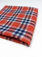 Orange Checks Plain Weave Yarn Dyed Cotton Fabric