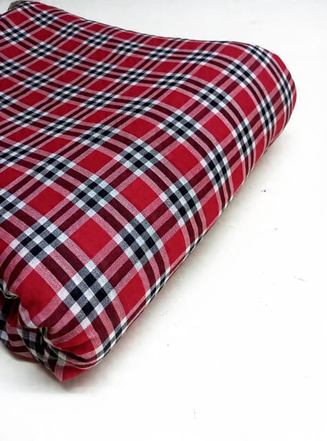 Red Checks Plain Weave Yarn Dyed Cotton Fabric