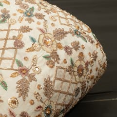 White Dyeable Crepe Beads Embroidered Fabric