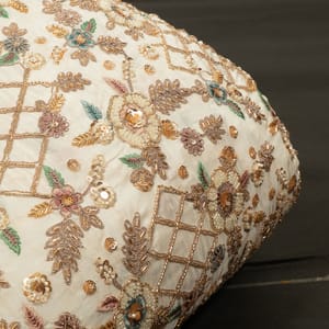 White Dyeable Crepe Beads Embroidered Fabric