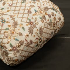 White Dyeable Crepe Beads Embroidered Fabric