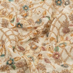 White Dyeable Crepe Beads Embroidered Fabric