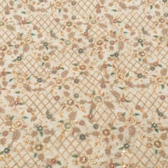 White Dyeable Crepe Beads Embroidered Fabric