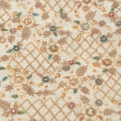 White Dyeable Crepe Beads Embroidered Fabric